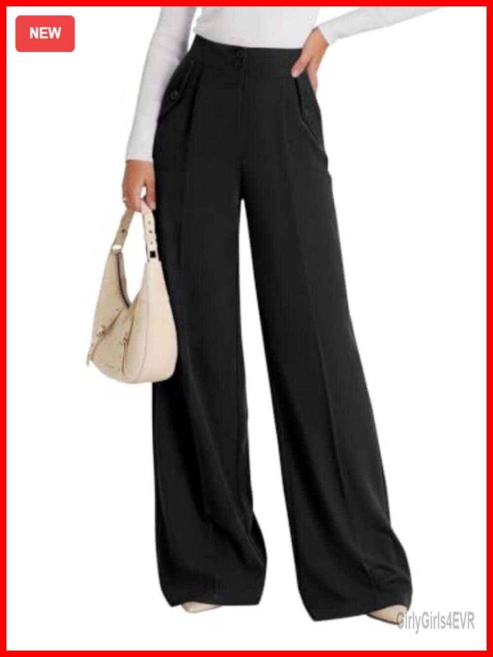 Women's Wide Leg High Waist Pleated Dress Pants with Pockets